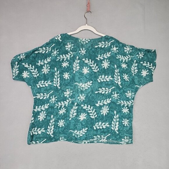 Vintage 90s Orvis Top Womens L Aqua Floral Shoulder Pads Travel Shirt 100% Rayon - Picture 6 of 7